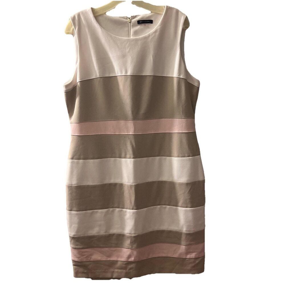 Tommy Hilfiger Colorblock Stripe Dress Size 16 Pink Brown White